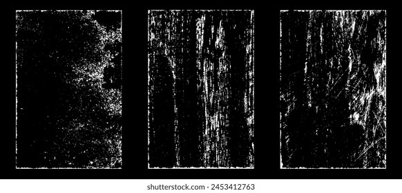 Grunge worn paper effect. Overlay texture stamps with old paper. Stamps distress grain surface dust and rough background concept. Illustration place over object to create grunge effect. Vector EPS10.
