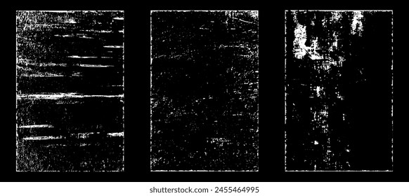 Grunge worn paper effect. Overlay texture stamps with old paper. Stamps distress grain surface dust and rough background concept. Illustration place over object to create grunge effect. Vector EPS10.
