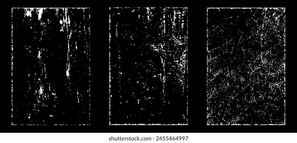 Grunge worn paper effect. Overlay texture stamps with old paper. Stamps distress grain surface dust and rough background concept. Illustration place over object to create grunge effect. Vector EPS10.
