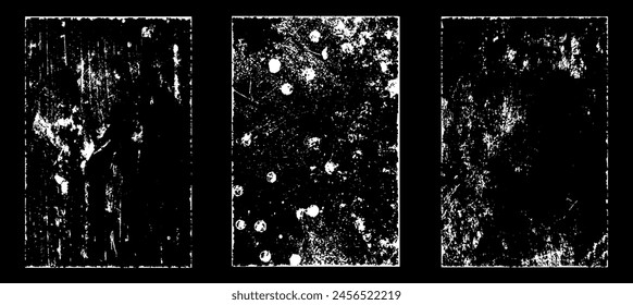 Grunge worn paper effect. Overlay texture stamps with old paper. Stamps distress grain surface dust and rough background concept. Illustration place over object to create grunge effect. Vector EPS10.
