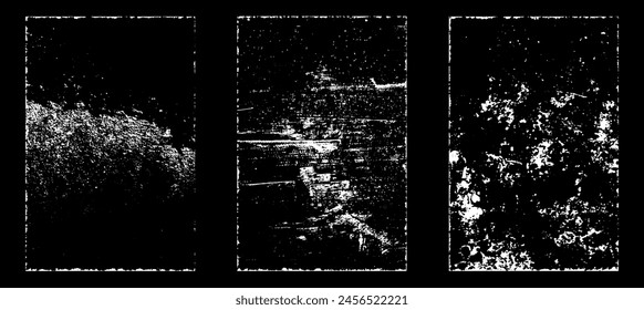 Grunge worn paper effect. Overlay texture stamps with old paper. Stamps distress grain surface dust and rough background concept. Illustration place over object to create grunge effect. Vector EPS10.
