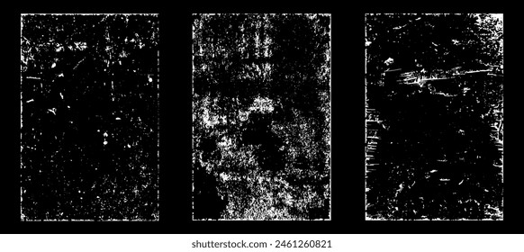 Grunge worn paper effect. Overlay texture stamps with old paper. Stamps distress grain surface dust and rough background concept. Illustration place over object to create grunge effect. Vector EPS10.