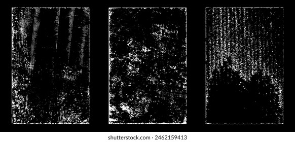 Grunge worn paper effect. Overlay texture stamps with old paper. Stamps distress grain surface dust and rough background concept. Illustration place over object to create grunge effect. Vector EPS10.