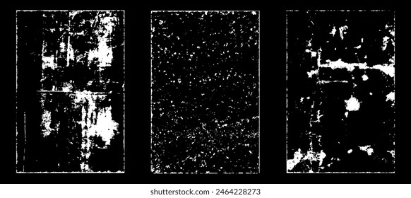 Grunge worn paper effect. Overlay texture stamps with old paper. Stamps distress grain surface dust and rough background concept. Illustration place over object to create grunge effect. Vector EPS10.