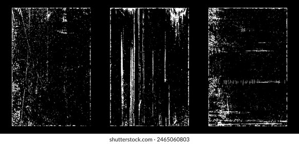 Grunge worn paper effect. Overlay texture stamps with old paper. Stamps distress grain surface dust and rough background concept. Illustration place over object to create grunge effect. Vector EPS10.
