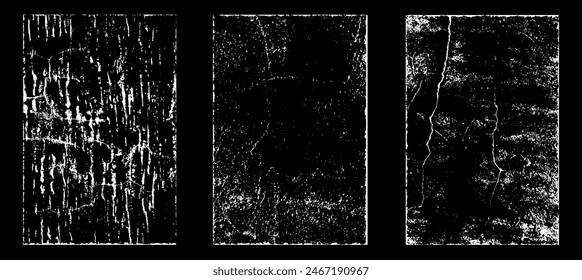 Grunge worn paper effect. Overlay texture stamps with old paper. Stamps distress grain surface dust and rough background concept. Illustration place over object to create grunge effect. Vector EPS10.
