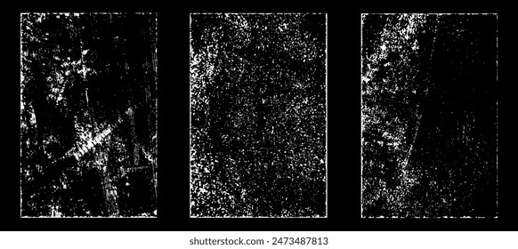 Grunge worn paper effect. Overlay texture stamps with old paper. Stamps distress grain surface dust and rough background concept. Illustration place over object to create grunge effect. Vector EPS10.