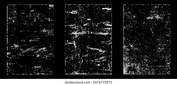 Grunge worn paper effect. Overlay texture stamps with old paper. Stamps distress grain surface dust and rough background concept. Illustration place over object to create grunge effect. Vector EPS10.