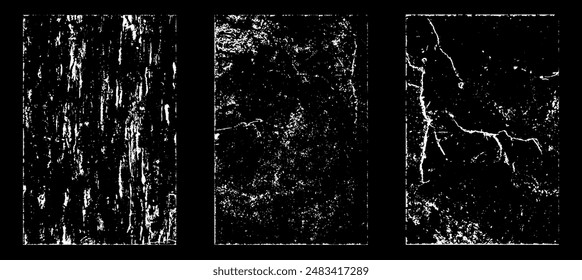 Grunge worn paper effect. Overlay texture stamps with old paper. Stamps distress grain surface dust and rough background concept. Illustration place over object to create grunge effect. Vector EPS10.