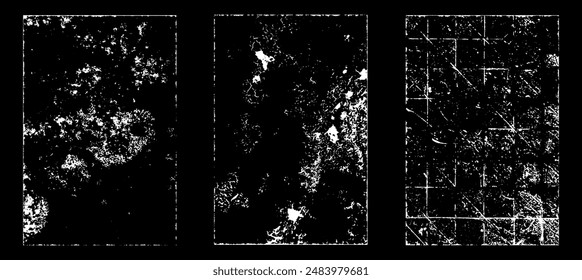 Grunge worn paper effect. Overlay texture stamps with old paper. Stamps distress grain surface dust and rough background concept. Illustration place over object to create grunge effect. Vector EPS10.