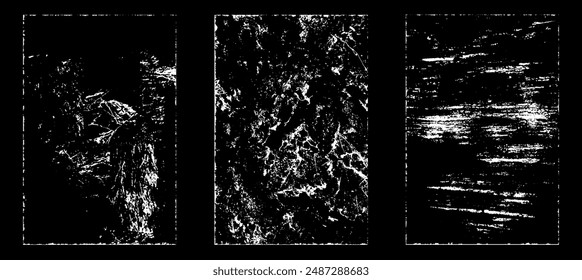 Grunge worn paper effect. Overlay texture stamps with old paper. Stamps distress grain surface dust and rough background concept. Illustration place over object to create grunge effect. Vector EPS10.