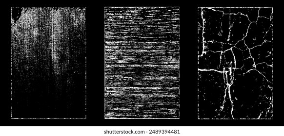 Grunge worn paper effect. Overlay texture stamps with old paper. Stamps distress grain surface dust and rough background concept. Illustration place over object to create grunge effect. Vector EPS10.
