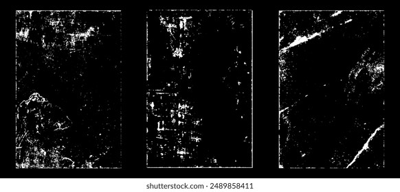 Grunge worn paper effect. Overlay texture stamps with old paper. Stamps distress grain surface dust and rough background concept. Illustration place over object to create grunge effect. Vector EPS10.
