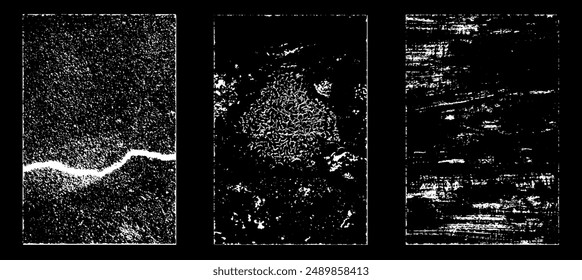 Grunge worn paper effect. Overlay texture stamps with old paper. Stamps distress grain surface dust and rough background concept. Illustration place over object to create grunge effect. Vector EPS10.
