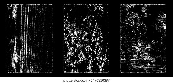 Grunge worn paper effect. Overlay texture stamps with old paper. Stamps distress grain surface dust and rough background concept. Illustration place over object to create grunge effect. Vector EPS10.