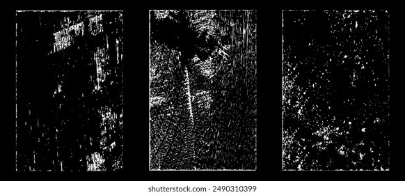 Grunge worn paper effect. Overlay texture stamps with old paper. Stamps distress grain surface dust and rough background concept. Illustration place over object to create grunge effect. Vector EPS10.