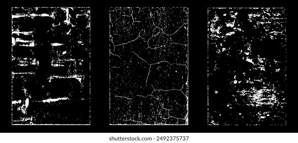 Grunge worn paper effect. Overlay texture stamps with old paper. Stamps distress grain surface dust and rough background concept. Illustration place over object to create grunge effect. Vector EPS10.
