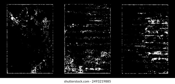 Grunge worn paper effect. Overlay texture stamps with old paper. Stamps distress grain surface dust and rough background concept. Illustration place over object to create grunge effect. Vector EPS10.