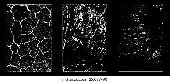 Grunge worn paper effect. Overlay texture stamps with old paper. Stamps distress grain surface dust and rough background concept. Illustration place over object to create grunge effect. Vector EPS10.