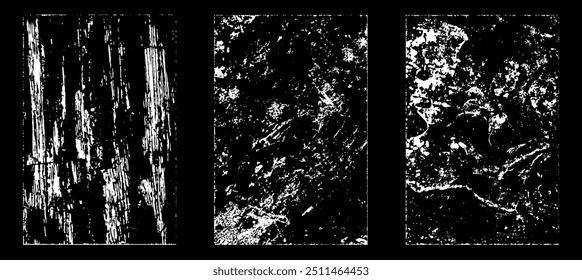 Efecto de papel desgastado Grunge. Superponer sellos de textura con papel viejo. Estampillas de polvo de superficie de grano de distrés y concepto de fondo áspero. La ilustración se coloca sobre el objeto para crear un efecto grunge. Vector EPS10.