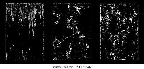 Grunge worn paper effect. Overlay texture stamps with old paper. Stamps distress grain surface dust and rough background concept. Illustration place over object to create grunge effect. Vector EPS10.