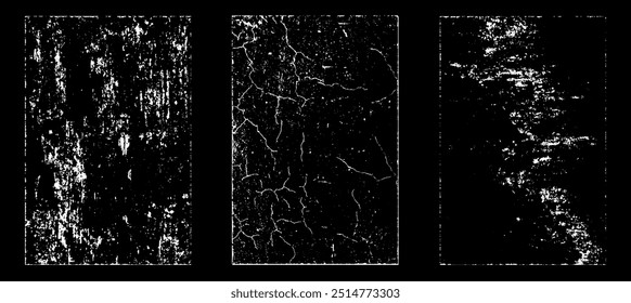 Efecto de papel desgastado Grunge. Superponer sellos de textura con papel viejo. Estampillas de polvo de superficie de grano de distrés y concepto de fondo áspero. La ilustración se coloca sobre el objeto para crear un efecto grunge. Vector EPS10.