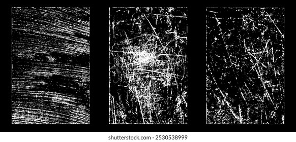 Grunge worn paper effect. Overlay texture stamps with old paper. Stamps distress grain surface dust and rough background concept. Illustration place over object to create grunge effect. Vector EPS10.