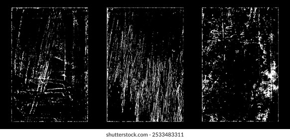 Efecto de papel desgastado Grunge. Superponer sellos de textura con papel viejo. Estampillas de polvo de superficie de grano de distrés y concepto de fondo áspero. La ilustración se coloca sobre el objeto para crear un efecto grunge. Vector EPS10.