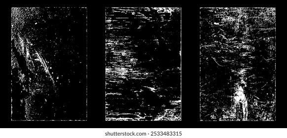 Efecto de papel desgastado Grunge. Superponer sellos de textura con papel viejo. Estampillas de polvo de superficie de grano de distrés y concepto de fondo áspero. La ilustración se coloca sobre el objeto para crear un efecto grunge. Vector EPS10.