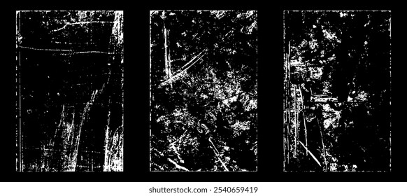 Efecto de papel desgastado Grunge. Superponer sellos de textura con papel viejo. Estampillas de polvo de superficie de grano de distrés y concepto de fondo áspero. La ilustración se coloca sobre el objeto para crear un efecto grunge. Vector EPS10.