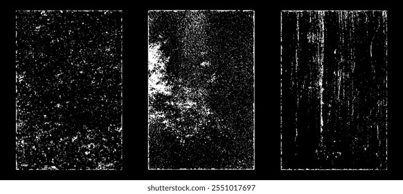 Grunge worn paper effect. Overlay texture stamps with old paper. Stamps distress grain surface dust and rough background concept. Illustration place over object to create grunge effect. Vector EPS10.