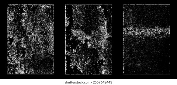Grunge worn paper effect. Overlay texture stamps with old paper. Stamps distress grain surface dust and rough background concept. Illustration place over object to create grunge effect. Vector EPS10.