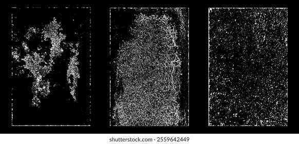Grunge worn paper effect. Overlay texture stamps with old paper. Stamps distress grain surface dust and rough background concept. Illustration place over object to create grunge effect. Vector EPS10.