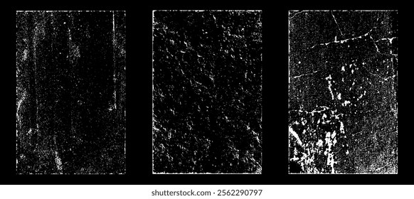 Grunge worn paper effect. Overlay texture stamps with old paper. Stamps distress grain surface dust and rough background concept. Illustration place over object to create grunge effect. Vector EPS10.
