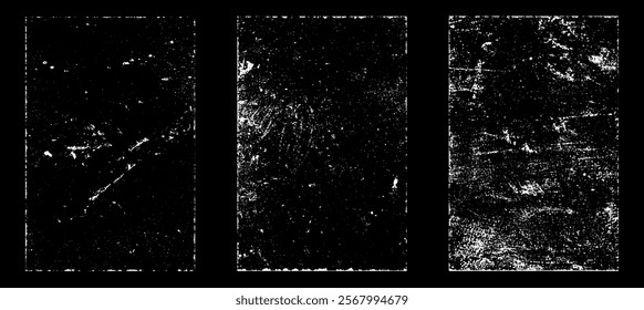 Grunge worn paper effect. Overlay texture stamps with old paper. Stamps distress grain surface dust and rough background concept. Illustration place over object to create grunge effect. Vector EPS10.