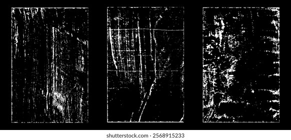 Grunge worn paper effect. Overlay texture stamps with old paper. Stamps distress grain surface dust and rough background concept. Illustration place over object to create grunge effect. Vector EPS10.
