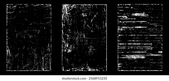 Grunge worn paper effect. Overlay texture stamps with old paper. Stamps distress grain surface dust and rough background concept. Illustration place over object to create grunge effect. Vector EPS10.
