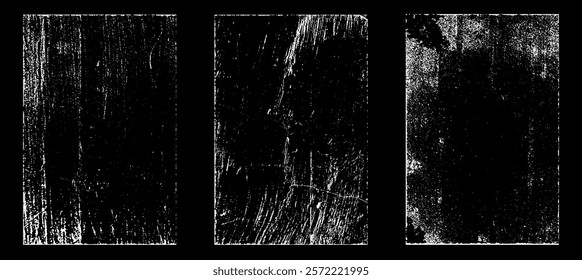 Grunge worn paper effect. Overlay texture stamps with old paper. Stamps distress grain surface dust and rough background concept. Illustration place over object to create grunge effect. Vector EPS10.

