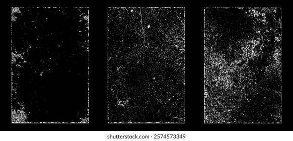 Grunge worn paper effect. Overlay texture stamps with old paper. Stamps distress grain surface dust and rough background concept. Illustration place over object to create grunge effect. Vector EPS10.