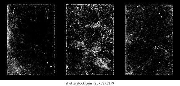 Grunge worn paper effect. Overlay texture stamps with old paper. Stamps distress grain surface dust and rough background concept. Illustration place over object to create grunge effect. Vector EPS10.
