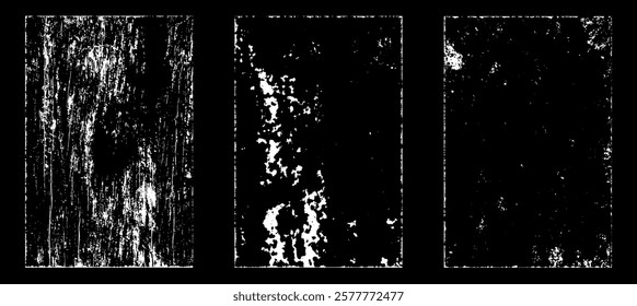 Grunge worn paper effect. Overlay texture stamps with old paper. Stamps distress grain surface dust and rough background concept. Illustration place over object to create grunge effect. Vector EPS10.
