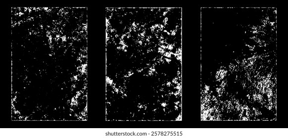 Grunge worn paper effect. Overlay texture stamps with old paper. Stamps distress grain surface dust and rough background concept. Illustration place over object to create grunge effect. Vector EPS10.