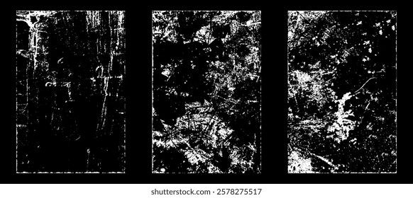 Grunge worn paper effect. Overlay texture stamps with old paper. Stamps distress grain surface dust and rough background concept. Illustration place over object to create grunge effect. Vector EPS10.