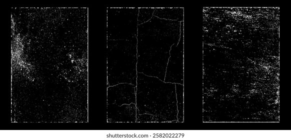 Grunge worn paper effect. Overlay texture stamps with old paper. Stamps distress grain surface dust and rough background concept. Illustration place over object to create grunge effect. Vector EPS10.