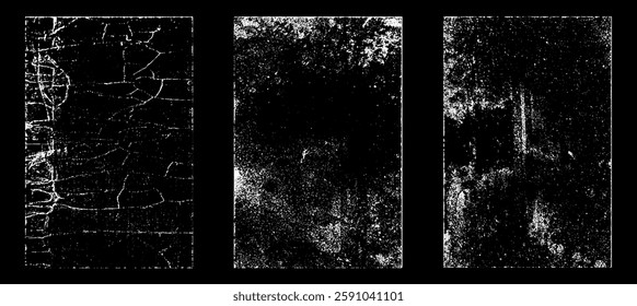 Grunge worn paper effect. Overlay texture stamps with old paper. Stamps distress grain surface dust and rough background concept. Illustration place over object to create grunge effect. Vector EPS10.