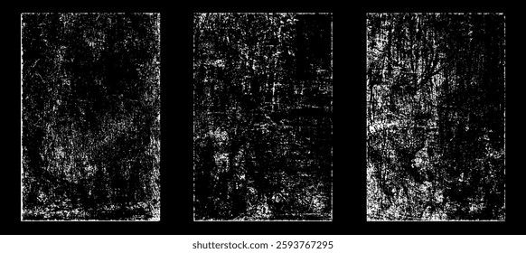 Grunge worn paper effect. Overlay texture stamps with old paper. Stamps distress grain surface dust and rough background concept. Illustration place over object to create grunge effect. Vector EPS10.
