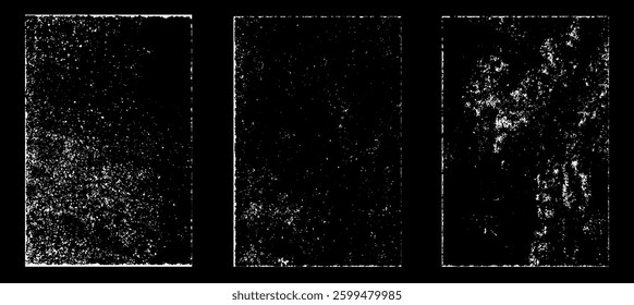 Grunge worn paper effect. Overlay texture stamps with old paper. Stamps distress grain surface dust and rough background concept. Illustration place over object to create grunge effect. Vector EPS10.
