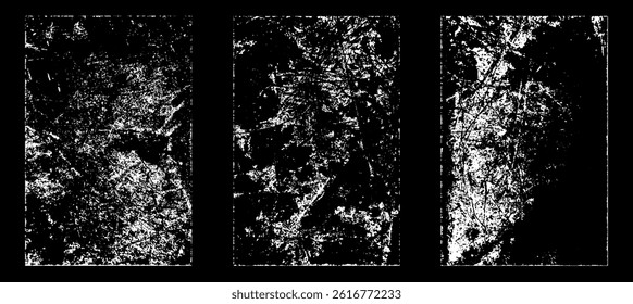 Grunge worn paper effect. Overlay texture stamps with old paper. Stamps distress grain surface dust and rough background concept. Illustration place over object to create grunge effect. Vector EPS10.