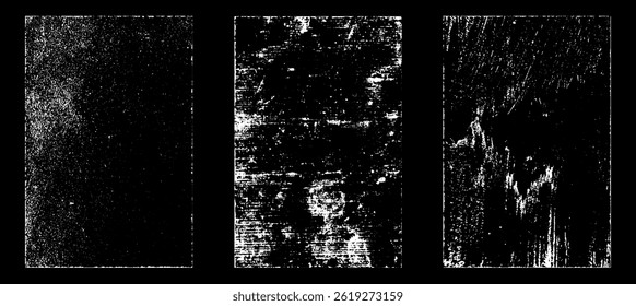 Grunge worn paper effect. Overlay texture stamps with old paper. Stamps distress grain surface dust and rough background concept. Illustration place over object to create grunge effect. Vector EPS10.