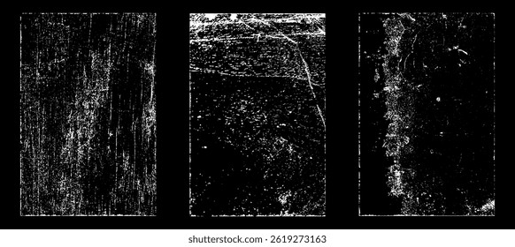 Grunge worn paper effect. Overlay texture stamps with old paper. Stamps distress grain surface dust and rough background concept. Illustration place over object to create grunge effect. Vector EPS10.